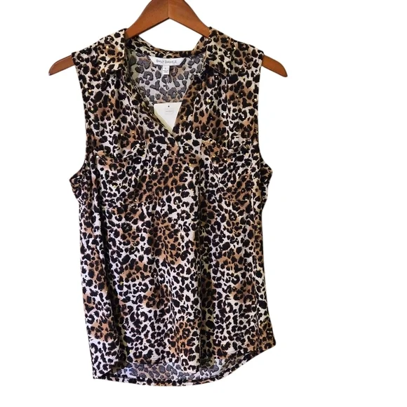 Emily Daniel's Animal Print Sleeveless Collared Pullover Top Women size L - Picture 6 of 12